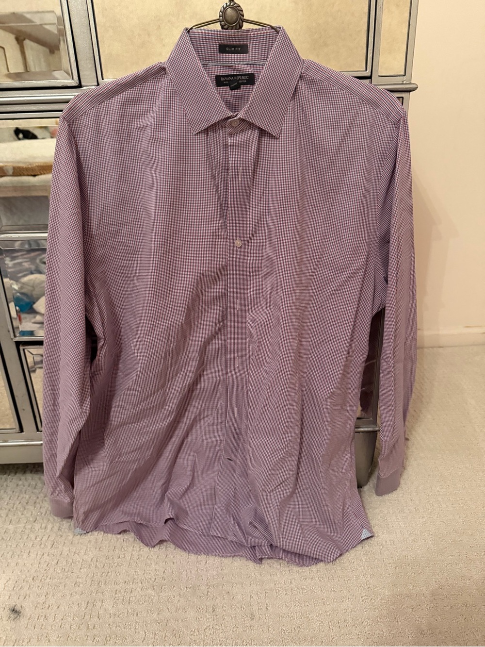 Banana Republic Men's Purple Micro-Check Dress Shirt